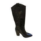 Fekete krokodil mintás bőr veszkó csizma - Sacha