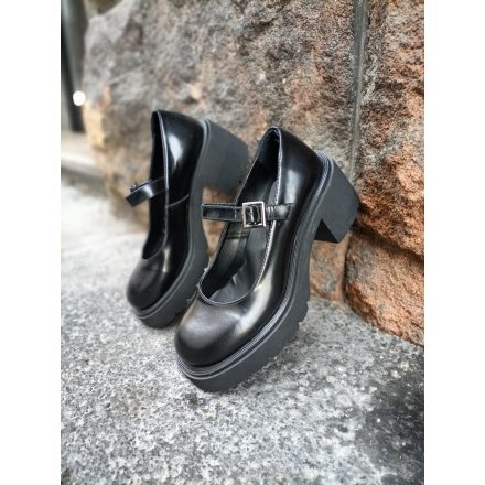 Fekete csatos magas sarkú loafer