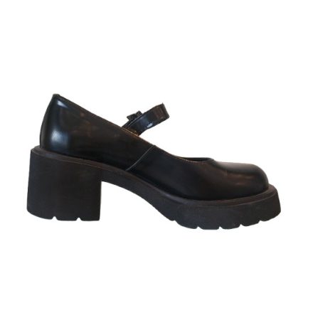 Fekete csatos magas sarkú loafer - Sacha