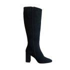 Fekete velúrbőr hosszú szárú csizma - Manfield