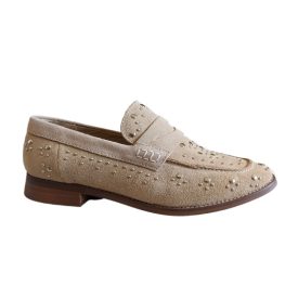 Bézs velúrbőr arany szegecses loafer - Manfield