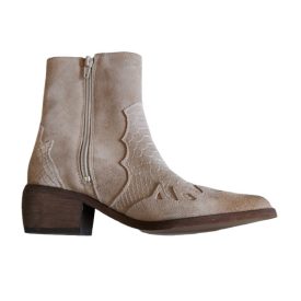 Bézs velúrbőr western bokacsizma - Sacha Essentials